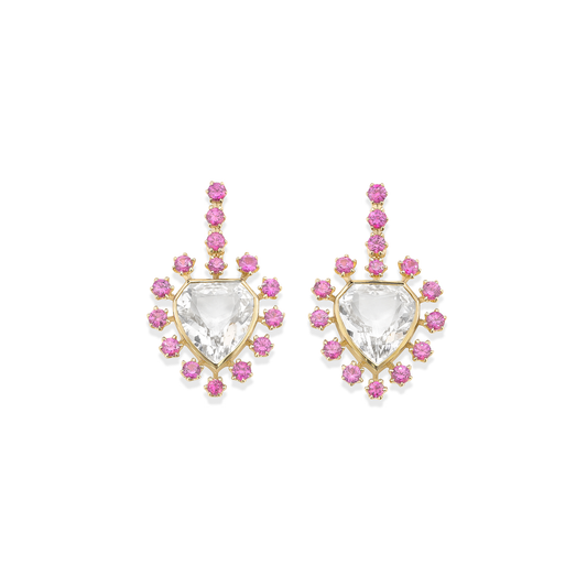 Mini Daystar Pink Sapphire Rock Crystal Earrings
