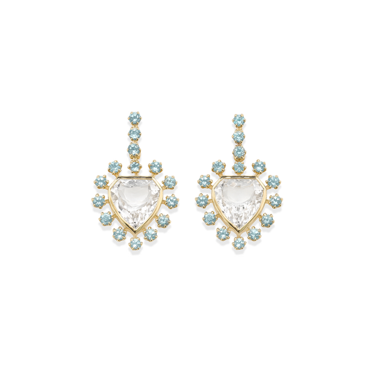 Mini Daystar Blue Topaz Rock Crystal Earrings