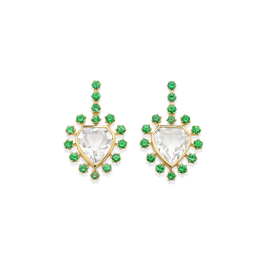Mini Daystar Tsavorite Rock Crystal Earrings