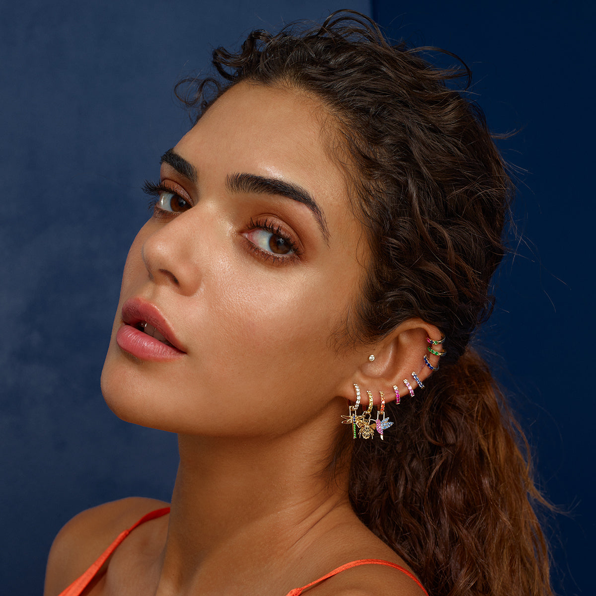 Single Orb Hoop Blue Sapphire Mini