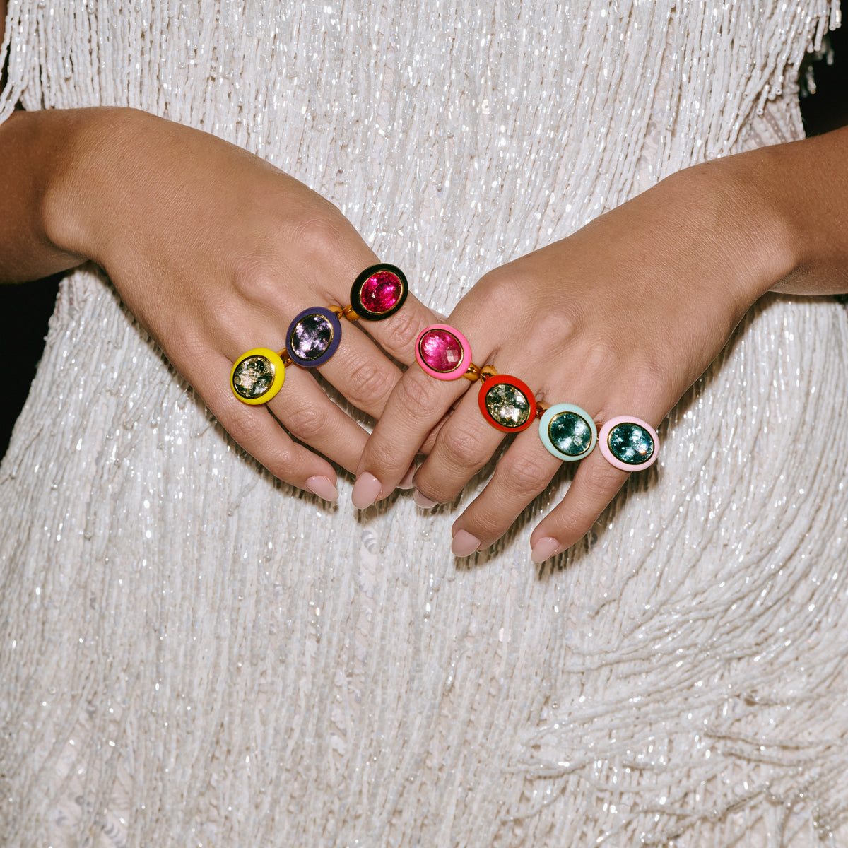 Arena Blue Topaz Pink Enamel Ring