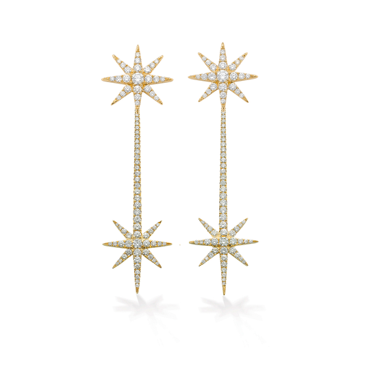 Tsar Star Yellow Gold And Diamond Studs And Drops