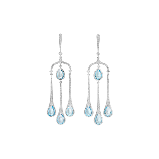 Gloria Blue Topaz And Diamond Drop Earrings