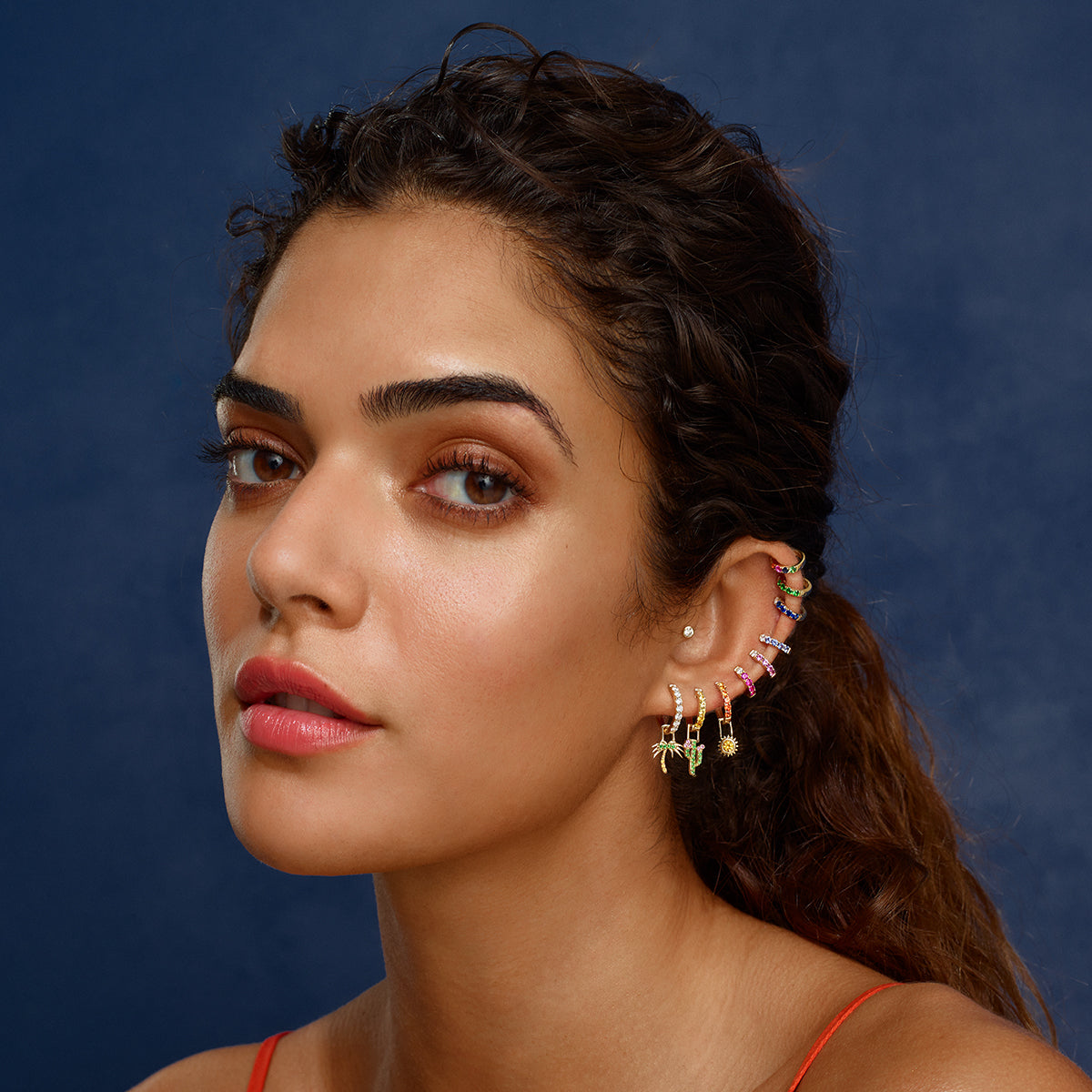 Single Orb Hoop Orange Sapphire Mini