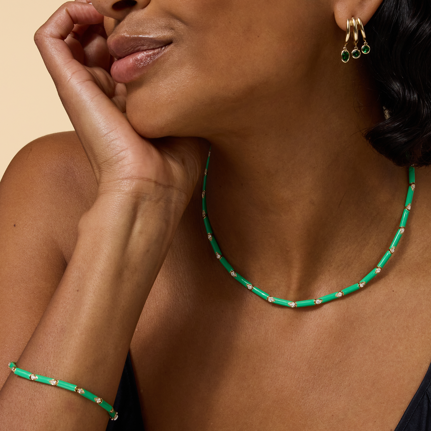 Nirvana Green Enamel Diamond Necklace