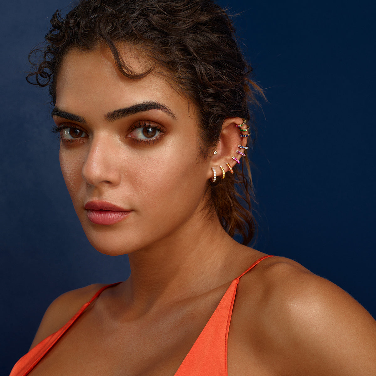Single Orb Hoop Orange Sapphire Mini