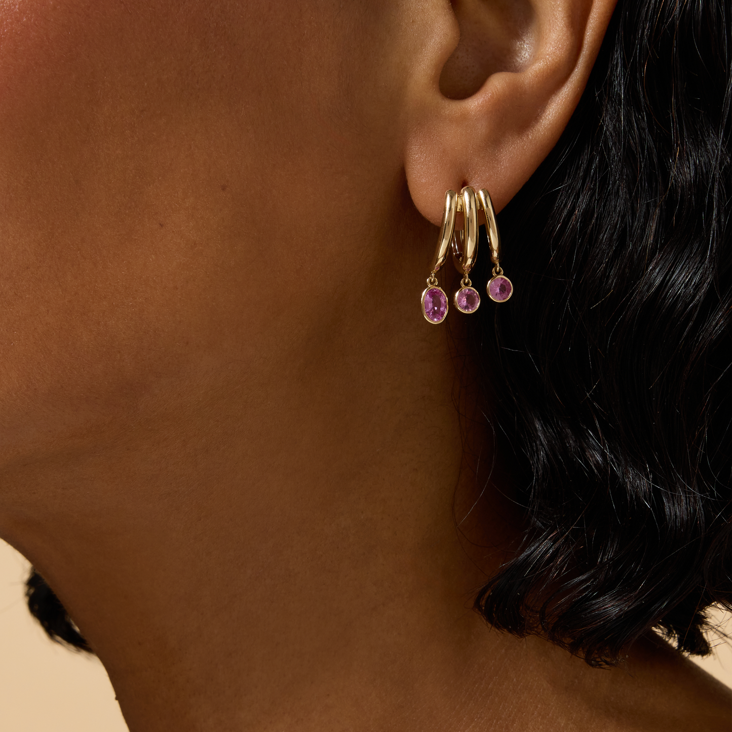 Treble Drop Pink Sapphire Earrings
