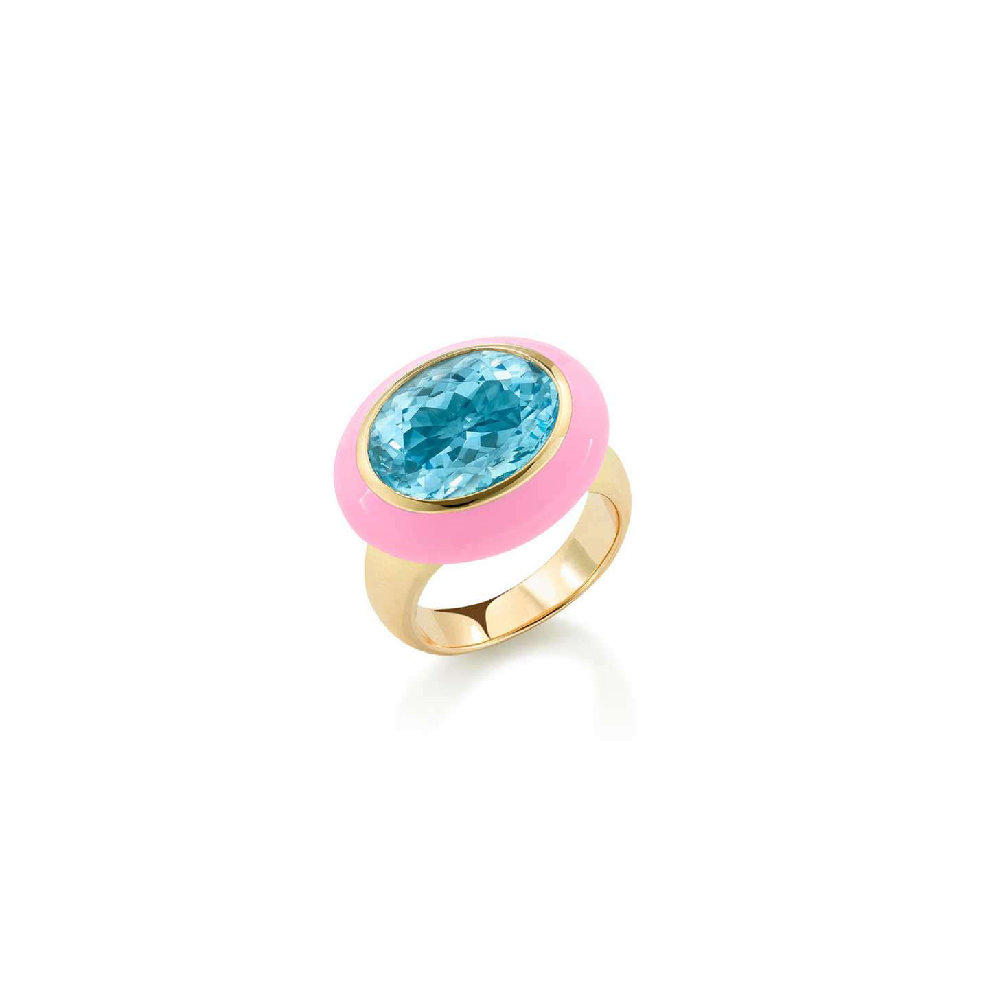 Blue Topaz Pink Enamel Arena Ring